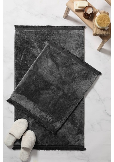 Buççin Online Mağaza Puffy Yumuşak Yıkanabilir Düz Saçaklı Peluş Kaydırmaz Taban 2'li Banyo Paspası Antrasit 60x100-40x60 Çok Renkli