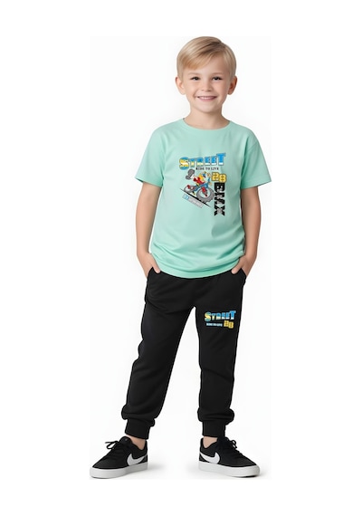Fyk Kids Erkek Çocuk Mevsimlik Street Baskılı Alt-üst Takım Mint Yeşil