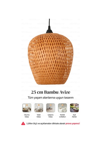Bohem Bambu Boja Pendant Sarkıt Avize Lamba 25 Cm - Iskandinav, Modern, Bohem, Rattan Aydınlatma Bambu
