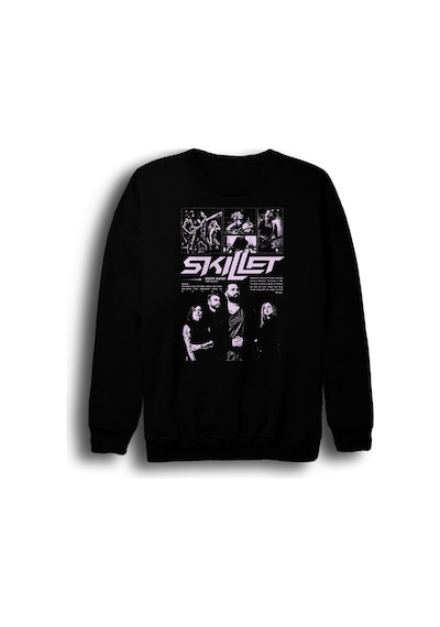 Skillet - Müzik - Rock Grubu Baskılı Unisex %100 Pamuk Kapüşonlu Sweatshirt Siyah