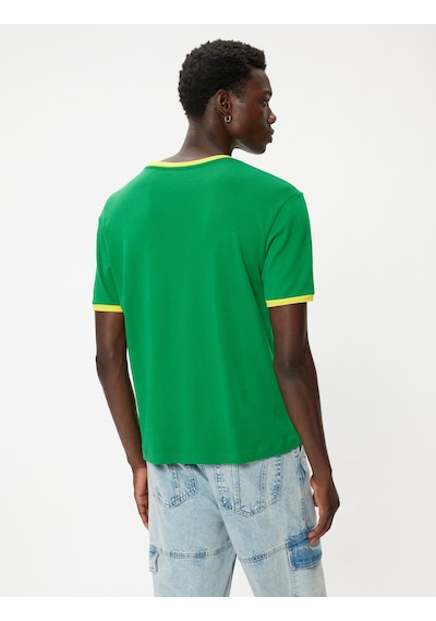 Koton Slim Fit Tişört Slogan Baskılı Kısa Kollu Bisiklet Yaka Yeşil 4sam11078hk Yeşil