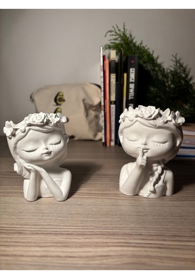 İkili Çiçek Taçlı Kız Set Dekoratif, Obje, Dekoratif Eşya, Biblo, Mumluk