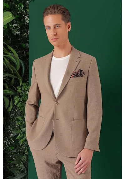 Efor Comfort Fit Torba Cep Pötikare Gofre Kumaş Esnek Casual Bej Ceket C 669 Bej