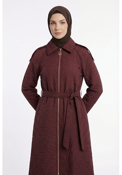 Armine Trend Kabartma Desenli Boydan Fermuarlı Belden Kuşaklı Giy Çık Vişne 26yt529 Vişne