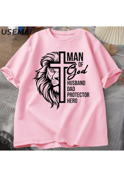 Flood Of Style Adam Tanrı T Shirt Kadın Hıristiyan Baba T-shirt Koca Babalar Günü Tshirt Rahat Pamuk Kısa Ko Pembe