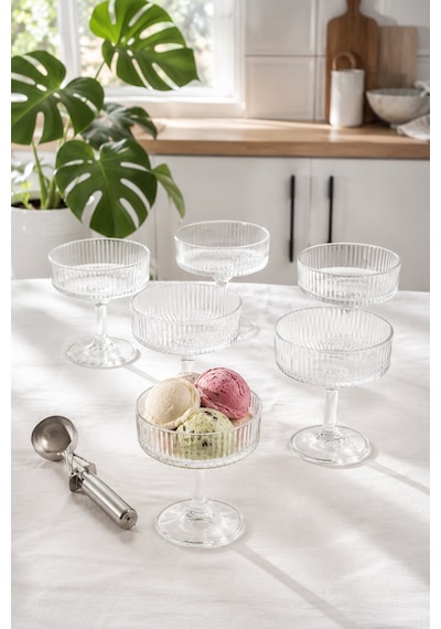 Porsima Rygk0072/6 Clara 6lı Ayaklı Cam Kase Puding Tatlı Ve Dondurma Kasesi Lokumluk Şekerlik Kase Seti Çerez Kasesi 225ml