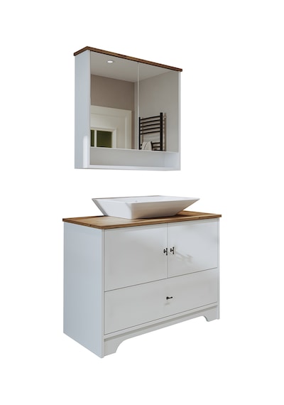 Lavabolu Mat Beyaz Mdf 100Cm Çekmeceli Banyo Dlp + Aynalı Üst Dlp Beyaz - Atlantik Çam