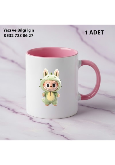 İsim Yazılı Kişiye Özel Labubu Baskılı Kupa Bardak Pembe