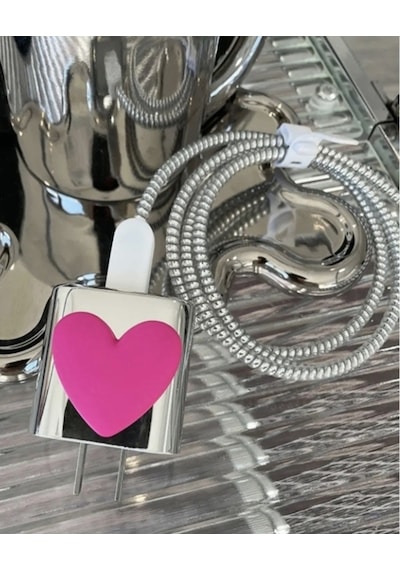 Brokoli Home Apple Uyumlu iPhone 18w/20w Gümüş-pembe Kalp Şarj Kılıfı, Şarj Kablosu Örme Aparatı, Kablo Ko Diğer