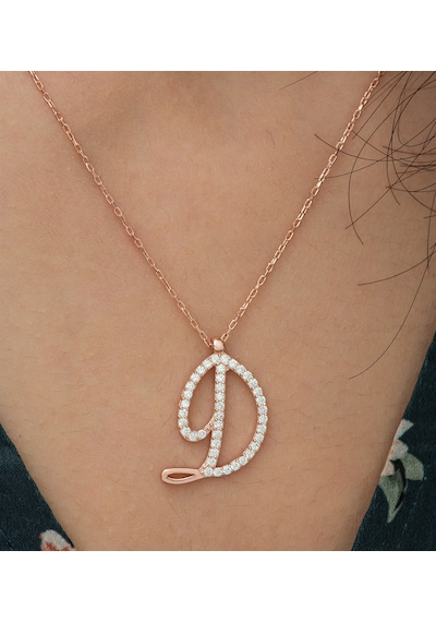 925 Ayar D Harfi Kolye Kadın Gümüş Kolye Rose Gold