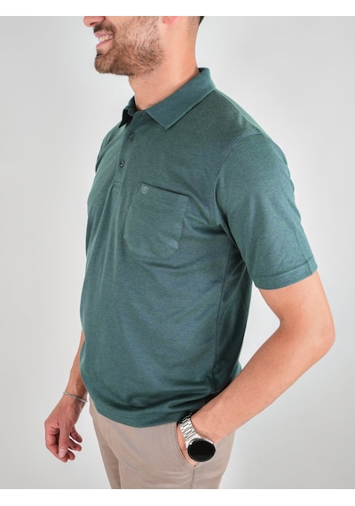 Erkek Yakalı Cepli Penye Yeşil Baba Tshirt