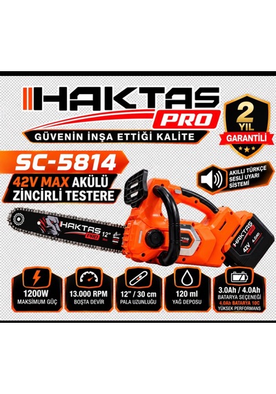 Haktaş Çift 3.0 Akülü 1200 Watt 30 Cm Pala13000 Rpm Devir Türkçe Uyarı Sistemli Testere