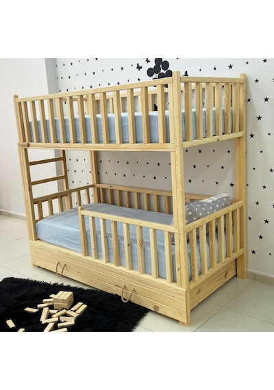 Markaawm Markaawm Montessori Yatak Merdivenli Ahşap Ranza Çekmeceli Akçaağaç