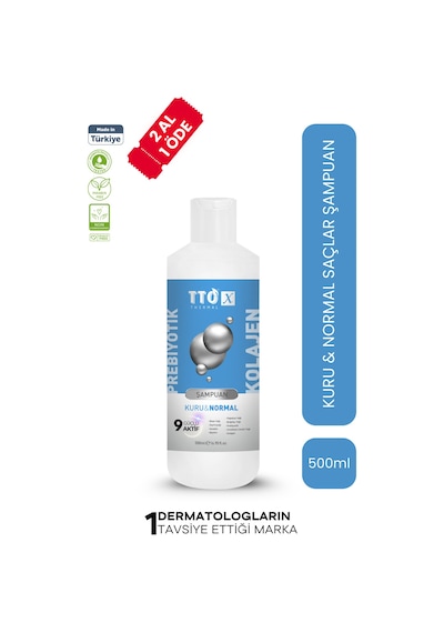 Tto X Kuru ve Normal Saçlar Için Şampuan Kolajen ve Prebiyotik 500Ml