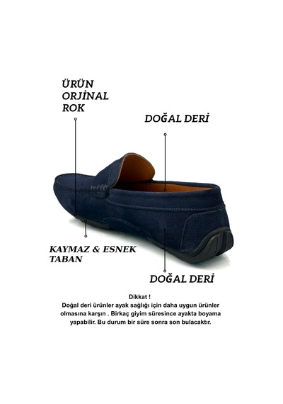 Sermoda Erkek Loafer - Hakiki Deri Rok Loafer Erkek Ayakkabı Süet Lacivert