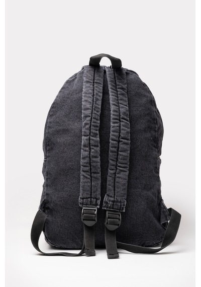 İcone Bag Icone Unısex Sırt Çantası, Yıkamalı Denim Çanta, Fermuar Kapamalı, Kot Sırt Çantası Gri - Siyah
