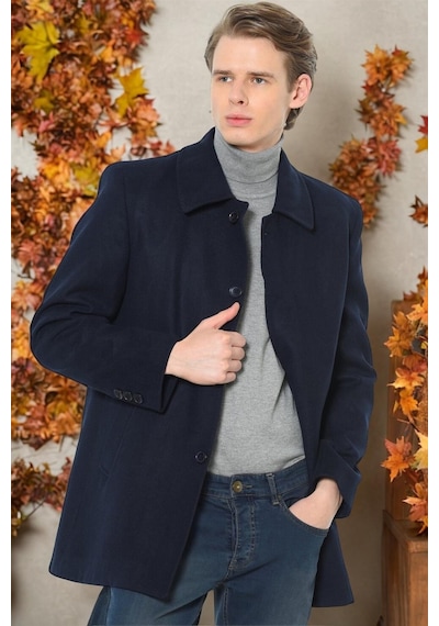 Plt8206 Dewberry Erkek Palto-Düz Lacivert-Düz Lacivert