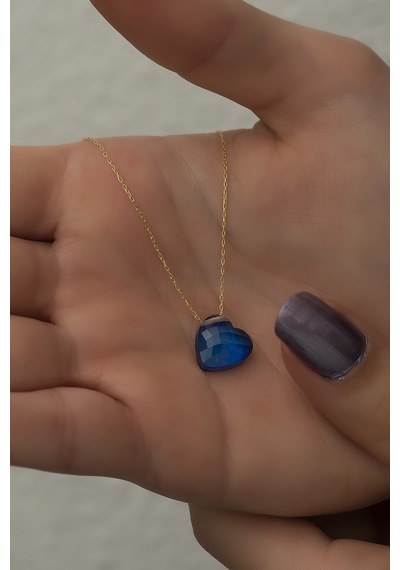 Papatya Silver Renk Değiştiren Doğal Taşlı His Taşı Gümüş Kalp Kolye