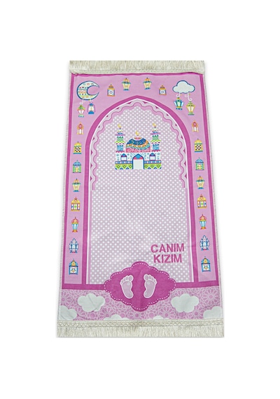 İsme Özel İşlemeli Dijital Baskılı Çocuk Seccadesi Pembe