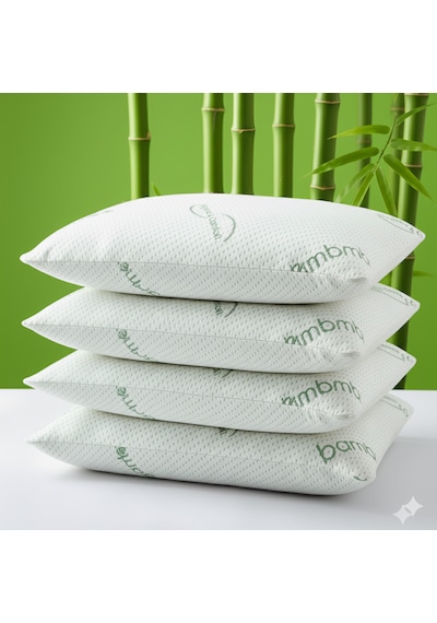 Heyner 4 Adet 1200 Gram Bamboo Yastık 50x70 Visco Bambu Yastık 4'lü Paket Ortopedik Yastık Fermuarlı Yeşil