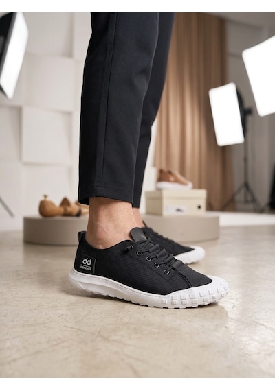 Ba0248 Boa Siyah Beyaz Taban Esnek Bağcıklı Ultra Hafif Nefes Alan Sneaker Ayakkabı