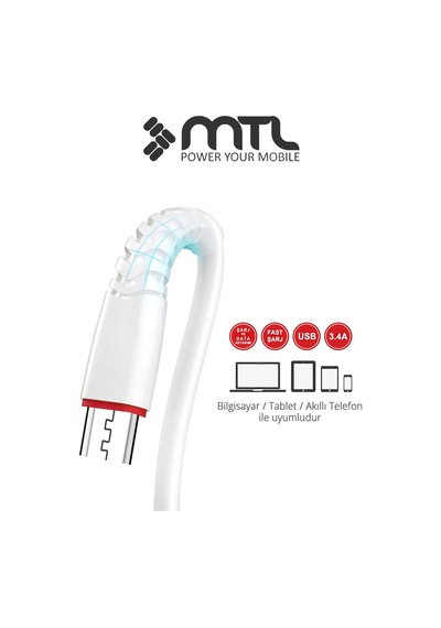 3.4a Usb To Micro Usb Silikon Hızlı Şarj Ve Veri Aktarım Kablosu 2 Metre Mt2023