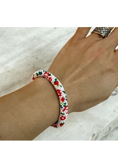 Beyaz Bahar Çiçekleri Kolye Bileklik Set Beyaz - Kırmızı