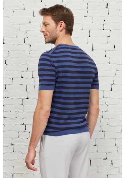 AC&Co / Altınyıldız Classics Erkek Lacı-Indıgo Standart Fit Normal Kesim Bisiklet Yaka Pamuklu Çizgili Triko Tişört Lacivert - İndigo AC&Co / Altınyıldız Classics Erkek Lacı-Indıgo Standart Fit Normal Kesim Bisiklet Yaka Pamuklu Çizgili Triko Tişört Lacivert - İndigo