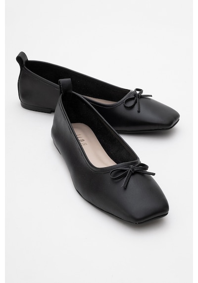 Luvishoes Luvi Shoes Sosa Siyah Cilt Hakiki Deri Küt Burunlu Fiyonklu Kadın Babet Ayakkabı Siyah Cilt