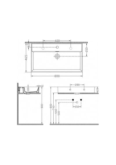 Dura Niva Kare Çanak Lavabo 80x46,5 Cm Tezgah Üstü Batarya Delikli Beyaz 5254