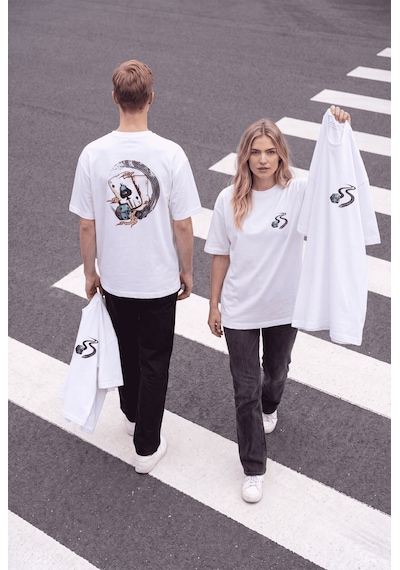 Black Nova Oversize Baskılı Unisex %100 Pamuk T-shirt Lucky Gambler Beyaz