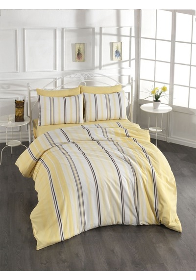 Pamuklu Bordo Çarşaflı Çift Kişilik Nevresim Takımı 200x220 Sarı