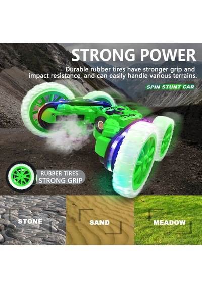 Vardem Uzaktan Kumandalı Ful Fonksiyon Şarjlı Işıklı, Buharlı Spin 360 Stunt Araba Hg4-45 Yeşil Yeşil