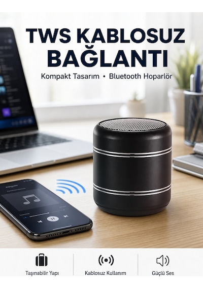 Taşınabilir Silindir Tasarım Bluetooth 5.0 Hoparlör Yüksek Bas Performanslı Yeni Nesil - Lisinya