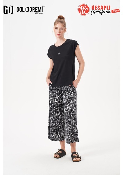 Gd Goldoremi 29128 Premium Kadın Desenli Rahat Kesim Bol Paça Kısa Kollu Pijama Takım Siyah Gd Goldoremi 29128 Premium Kadın Desenli Rahat Kesim Bol Paça Kısa Kollu Pijama Takım Siyah