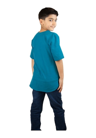Eliş Şile Bezi Kısa Kol Şile Bezi Bisiklet Yaka Erkek Çocuk Tshirt Petrol 3053
