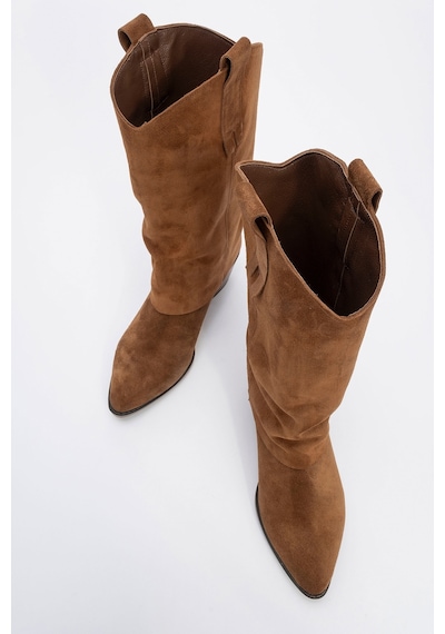 Luvishoes Luvi Shoes Sojo Taba Süet Hakiki Deri Kalın Topuklu Kısa Çizme TABA SÜET