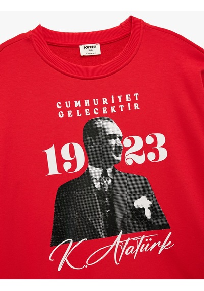 Koton Atatürk Baskılı Uzun Kollu Bisiklet Yaka Sweatshirt Kırmızı 6wkg10517ak Kırmızı