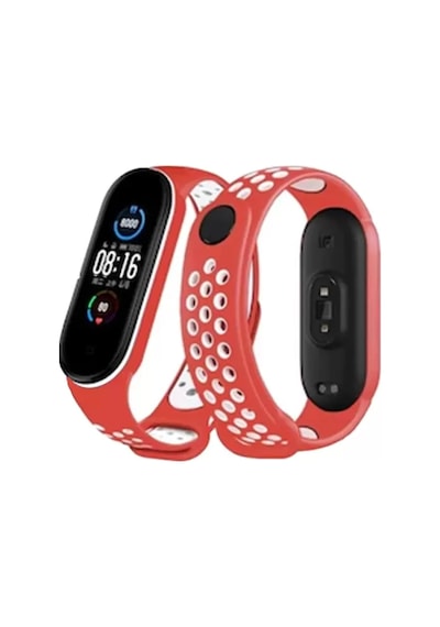 Newface Xiaomi Mi Band 6 Spor Delikli Kordon - Kırmızı-beyaz