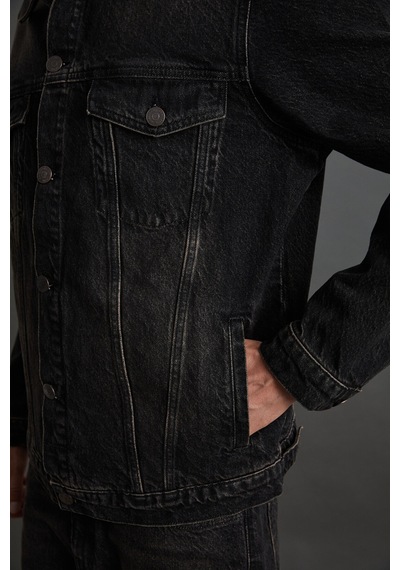 Grimelange Jerıcho Erkek Rinse Denim Rahat Geniş Kesim %100 Pamuk Yüksek Kalite Kalın Dokulu Siyah Ceket