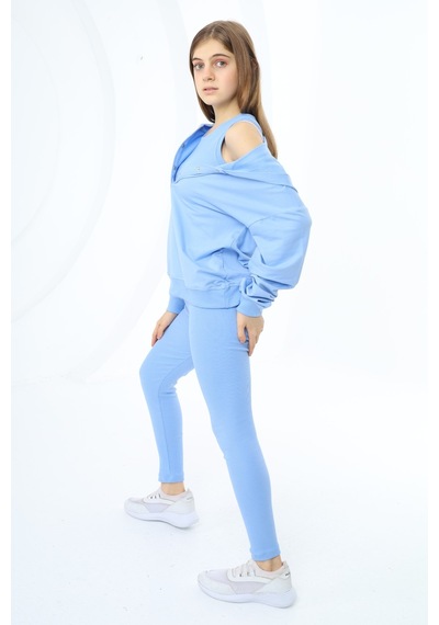Toontoy Kids Toontoy Kız Çocuk 2'li Takım Baskılı Kapüşonlu Düşük Omuz Çıtçıtlı Sweatshirt & Basic Düz Tayt Mavi Toontoy Kids Toontoy Kız Çocuk 2'li Takım Baskılı Kapüşonlu Düşük Omuz Çıtçıtlı Sweatshirt & Basic Düz Tayt Mavi