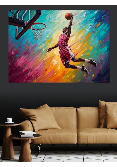 Smaç Yapan Basketbolcu Renkli Sanat Dekoratif Kanvas - Mdf Ahşap Tablo