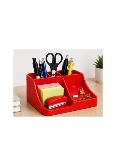 Masa Üstü Kalemlik Organizer 3d Baskı Şık Tasarım Çalışma Masası Organizer 17x13 Cm Kırmızı Kırmızı