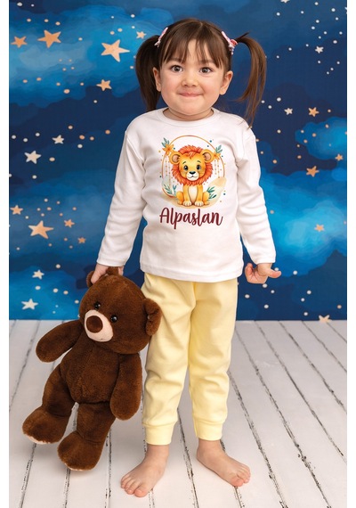 Pia Baby İsme Özel Erkek Çocuk 2 Adet Pijama Takımı %100 Pamuk Penye İsim Baskılı Kişiye Özel Kreş Pijaması Hediye Seti 10114s15pi Krem