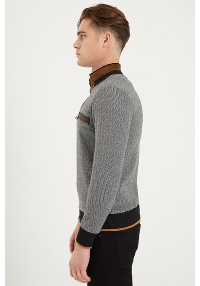 1039 Dewberry Erkek Sweatshırt-desenli Siyah Desenli Siyah