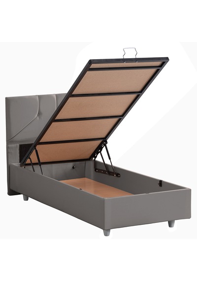 Wick Tek Kişilik Baza Başlık Letto Yatak Seti - Gri 90 x 190