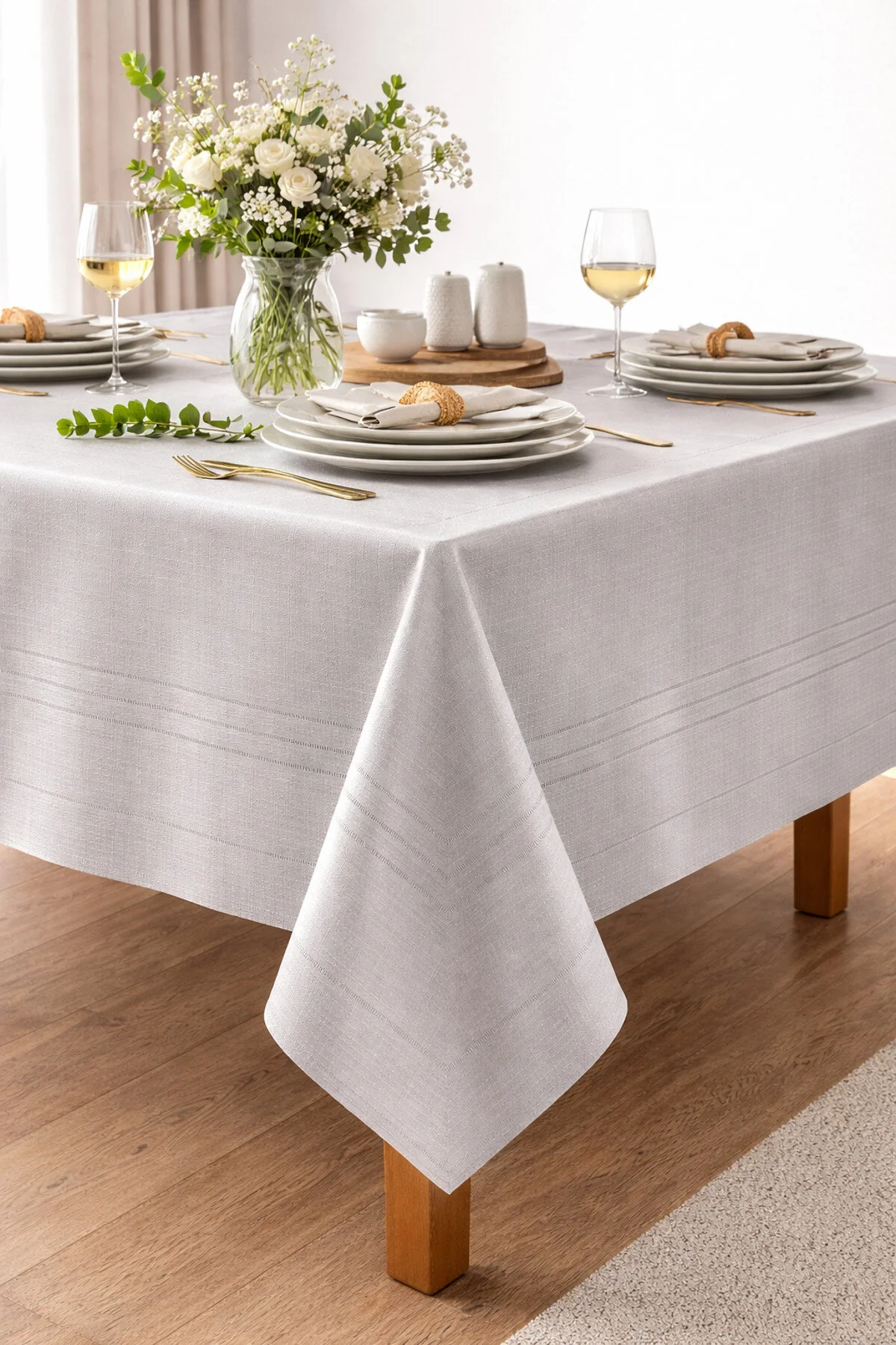 Leke Tutmayan, Kolay Temizlenen Colber Dertsiz Masa Örtüsü 160cm X 220cm Taş Rengi Gri