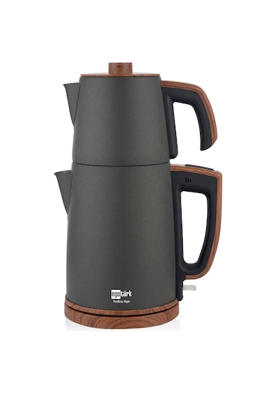 Egetürk TeaDem Style Ahşap Görünümlü Çay Makinesi Çaycı 2000W 1.7L Kettle 1.2L Demlik 304 Çelik Gövde Antrasit