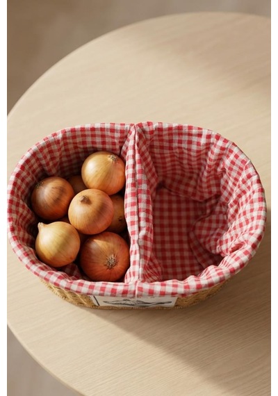 Digithome Oval Rattan Hasır Patates Soğan Çift Bölmeli Sepet Düzenleyici Organizer -9t03 Kahverengi