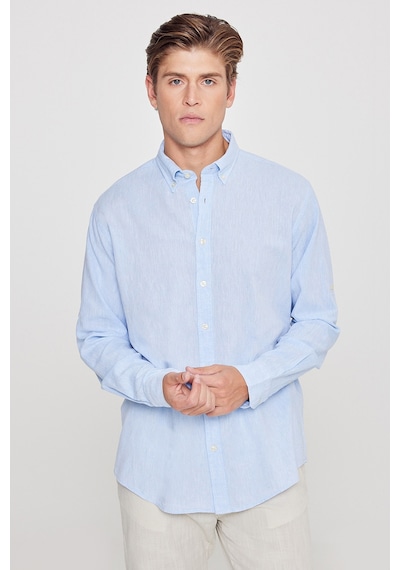 AC&Co / Altınyıldız Classics Erkek Comfort Fit Rahat Kesim Düğmeli Yaka Casual Keten Gömlek Açık Mavi AC&Co / Altınyıldız Classics Erkek Comfort Fit Rahat Kesim Düğmeli Yaka Casual Keten Gömlek Açık Mavi